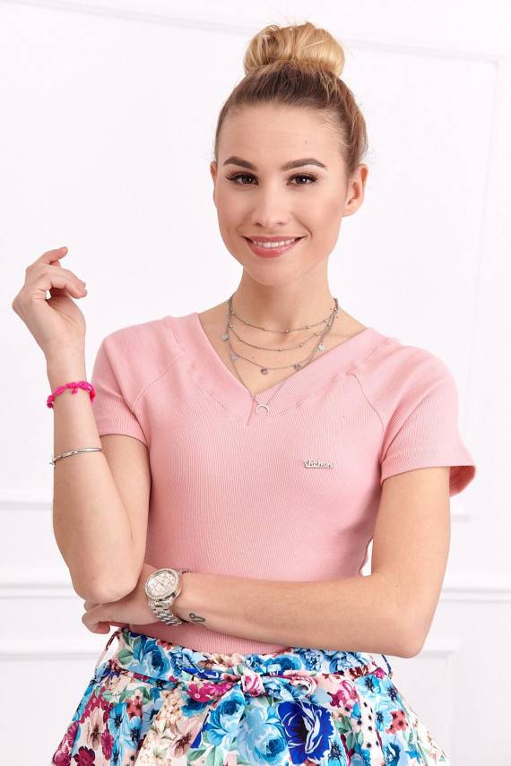 Pluus lühikeste varrukatega  roosa varjund DD_1043_POWDER