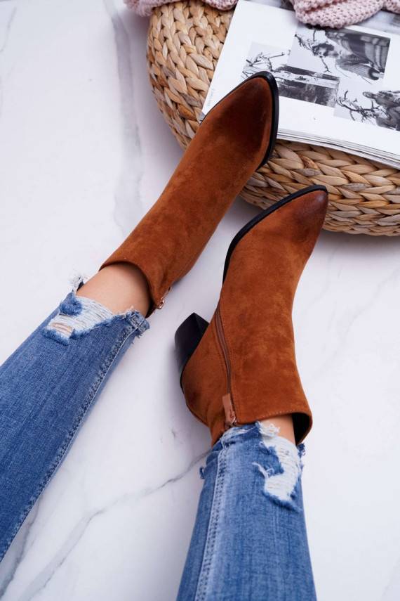 Naiste Naiste poolsaapad kõrge jämeda kontsaga seemisnakhsed Pruunid värvi Niki