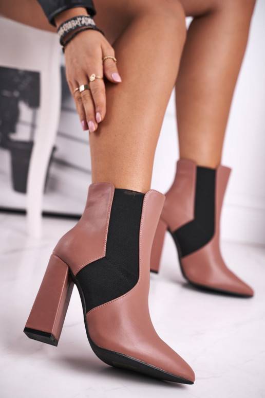 Naiste poolsaapad  kõrge jämeda kontsaga Tumeroosad värvi Good Vibes