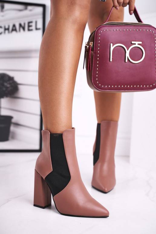 Naiste poolsaapad  kõrge jämeda kontsaga Tumeroosad värvi Good Vibes