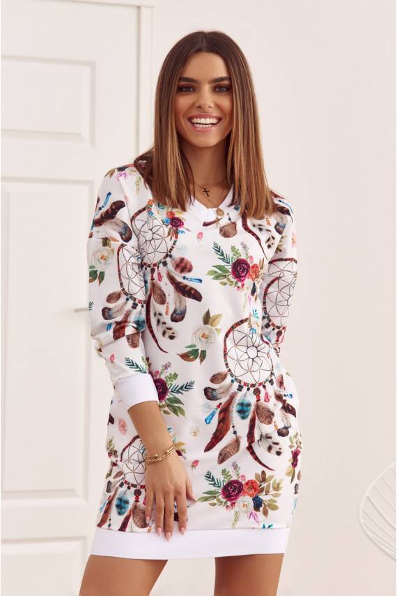 Puuvillane kleit lillemustritega  valge FI578