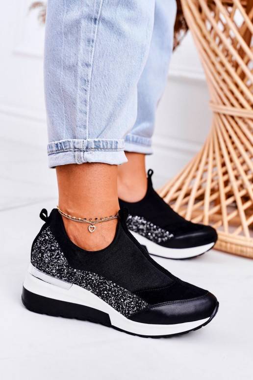   Naturaalsest nahast Sneakers tüüpi jalanõud platvormiga mustad Hõbedat värvi Frances