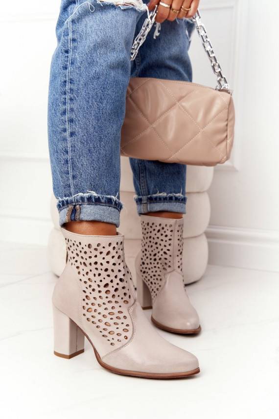  Naturaalsest nahast Naiste poolsaapad kõrge jämeda kontsaga Exquisite 1219 Cappuccino