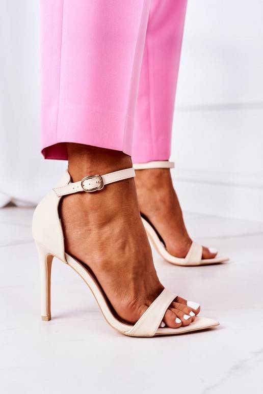 Elegantsed sandaalid kõrge jämeda kontsaga Lu Boo beeži värvi