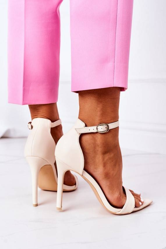 Elegantsed sandaalid kõrge jämeda kontsaga Lu Boo beeži värvi