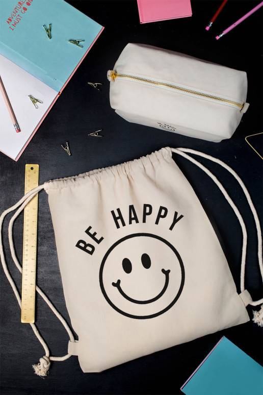 Komplekt Mini seljakott pliiatsikott Canvas Regular Be Happy