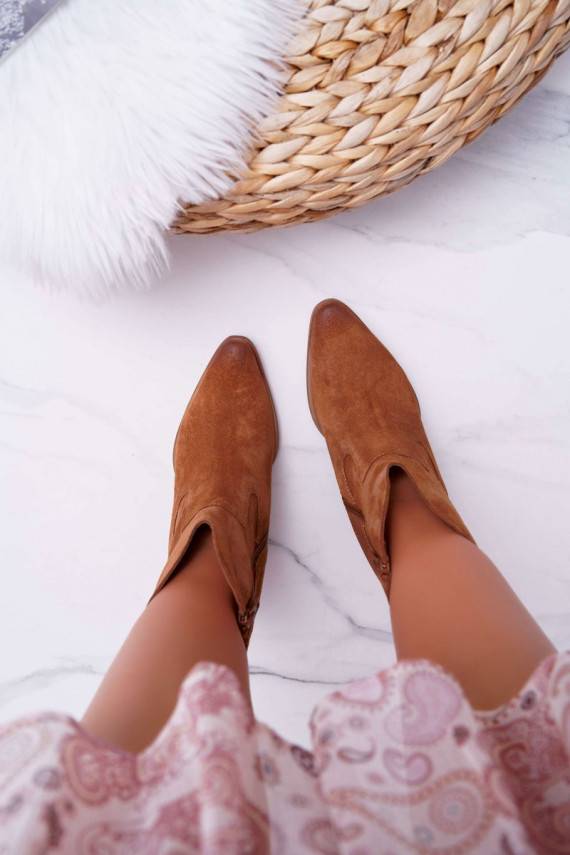 Naiste poolsaapad kõrge jämeda kontsaga Naturaalsest nahast Pruunid värvi Nicole 2433