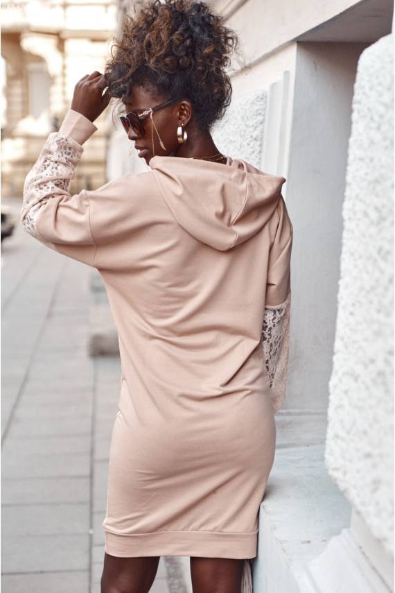 Puuvillane kleit gipur-varrukatega beež FI651