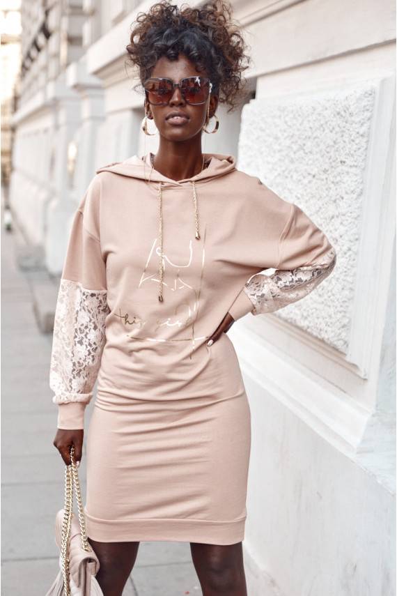 Puuvillane kleit gipur-varrukatega beež FI651