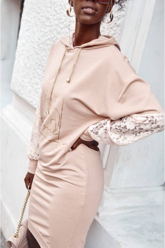 Puuvillane kleit gipur-varrukatega beež FI651