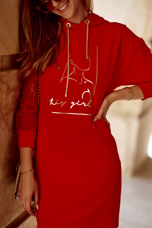 Puuvillane kleit  gipur-varrukatega punane Puuvillane kleit  gipur-varrukatega punane