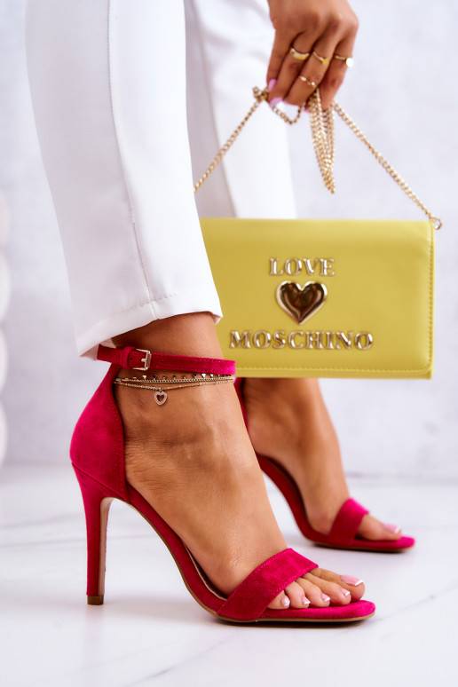 Naistesandaalid kõrge jämeda kontsaga seemisnakhsed tumeroosad värvi Massimo