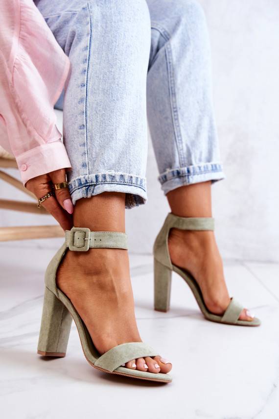 seemisnakhsed sandaalid kõrge jämeda kontsaga rohelist värvi Jacqueline