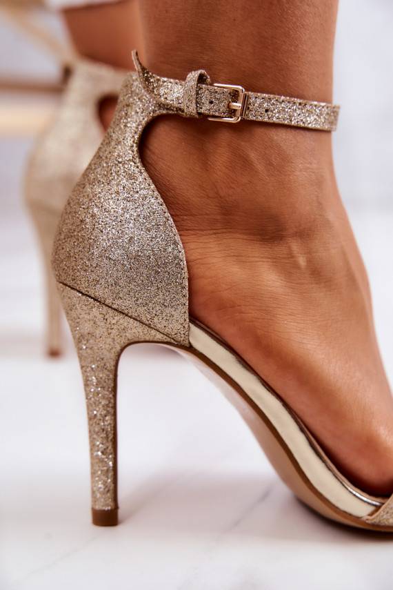 Naistesandaalid kõrge jämeda kontsaga Läikivad Kuldset värvi Massimo