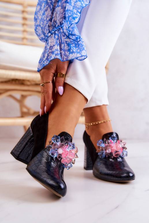 seemisnakhsed maonaha-imitatsiooniga saapad Kingad kõrge jämeda kontsaga mustad Sofie