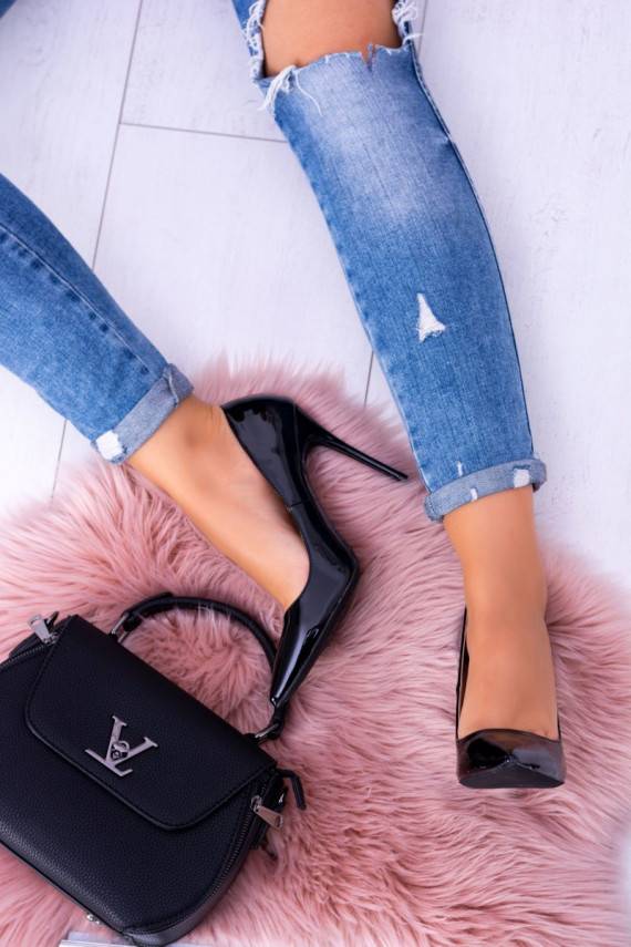 Laque kõrge kontsaga Terava ninaga jalatsid Lu Boo mustad