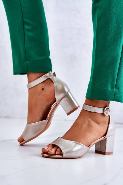 Naistesandaalid  kõrge jämeda kontsaga Vinceza 22-20100 Kuldset värvi