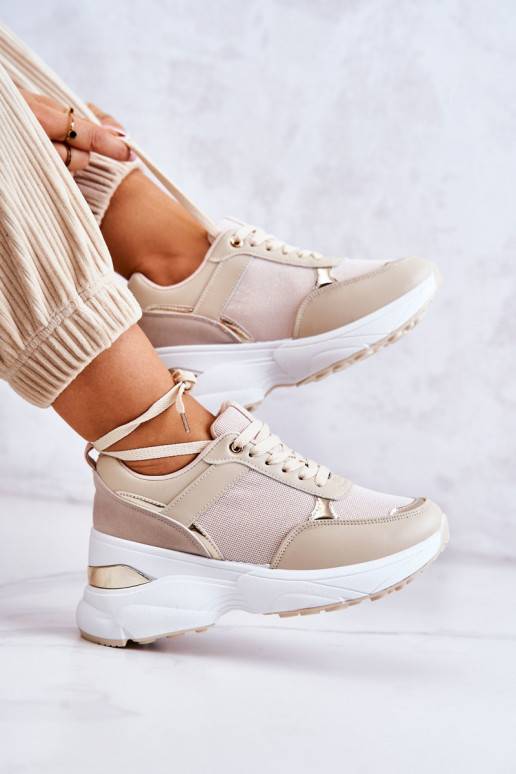   Läikivad jalatsid sportlikud jalatsid platvormiga beeži värvi Activity