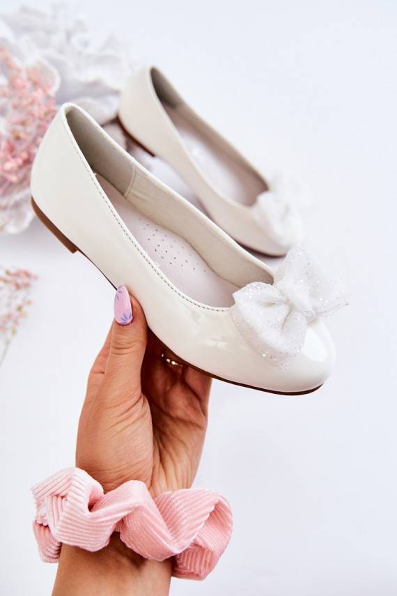 Laste jalanõud Laque Balerinki lipsukesega valget värvi Zolly