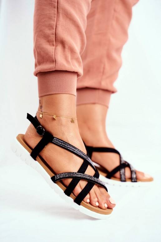 Naistesandaalid Lu Boo säravate kristallidega 406-6 mustad Feen