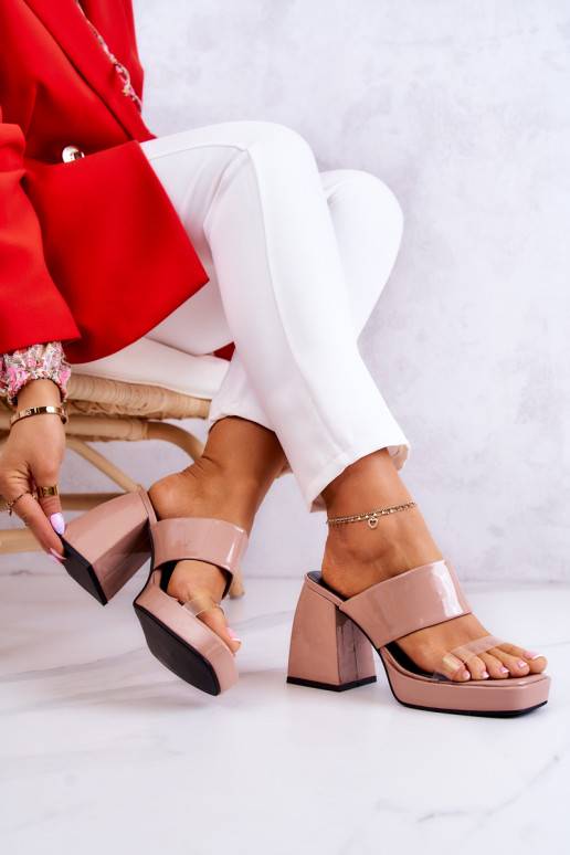 Laque Plätud kõrge jämeda kontsaga beeži värvi Seattle