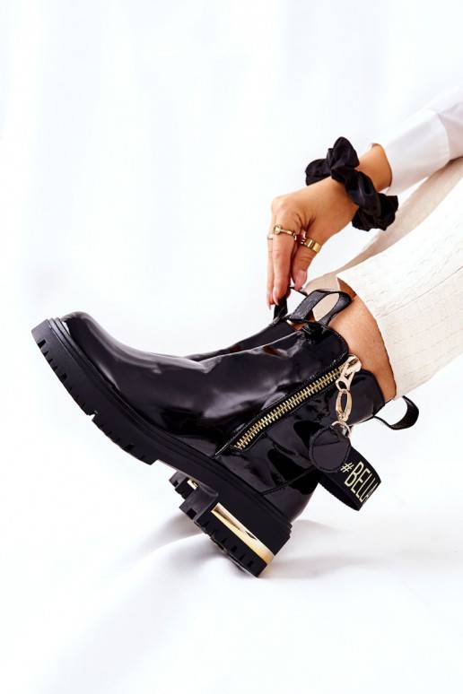 Klassikalise mudeli Naiste poolsaapad Laque rihmadega mustad Lorie