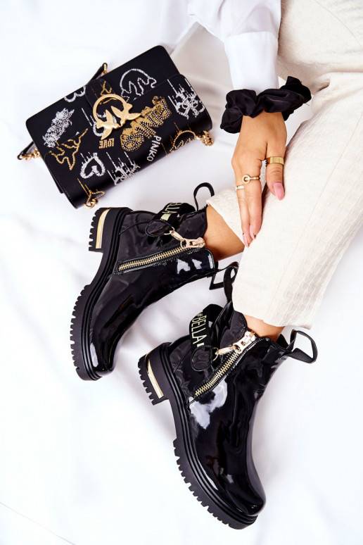 Klassikalise mudeli Naiste poolsaapad Laque rihmadega mustad Lorie