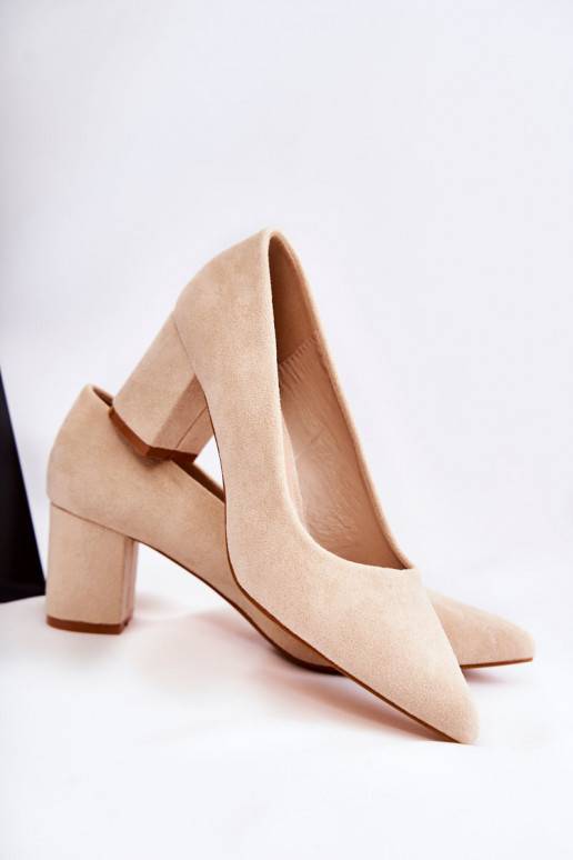 Klassikalise mudeli Kingad seemisnakhsed kõrge jämeda kontsaga beeži värvi Lency