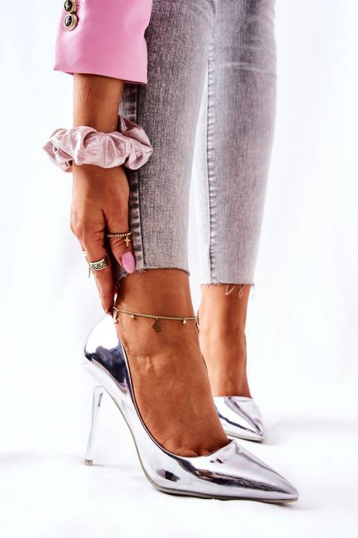 Elegantsed peegliefektiga kõrge kontsaga hõbedat värvi Adrinnah