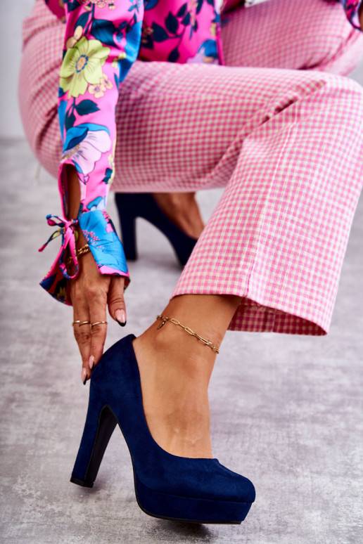 Klassikalise mudeli Kingad kõrge jämeda kontsaga tumesinist värvi Soro