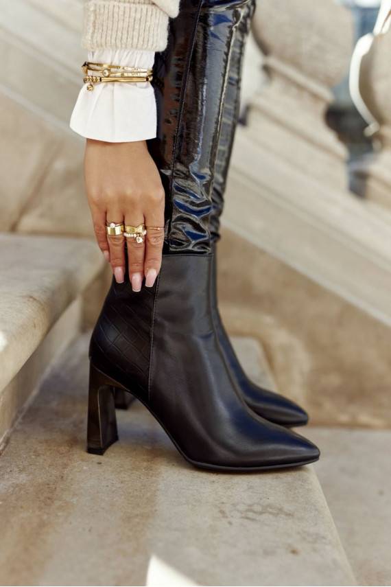   Naiste poolsaapad mustad kõrge jämeda kontsaga Olastis