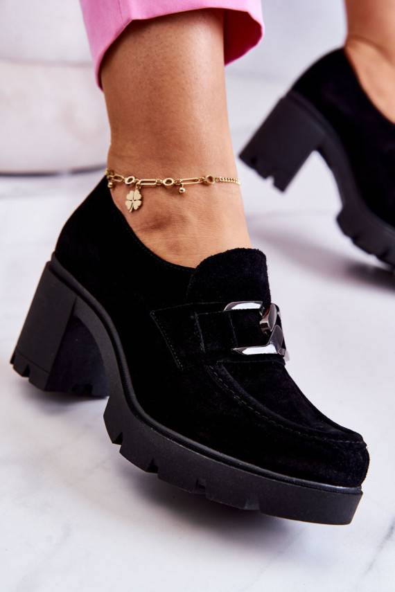 Elegantsed jalatsid kõrge jämeda kontsaga mustad Harmell