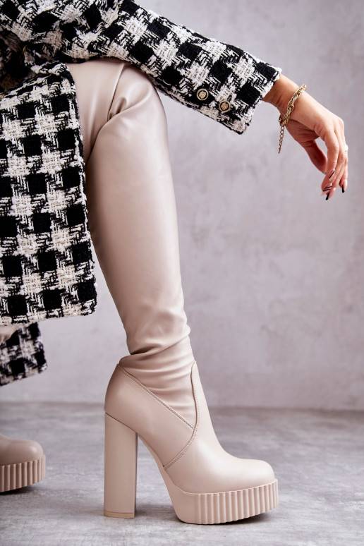    pika säärega saapad platvormiga beeži värvi Katrina