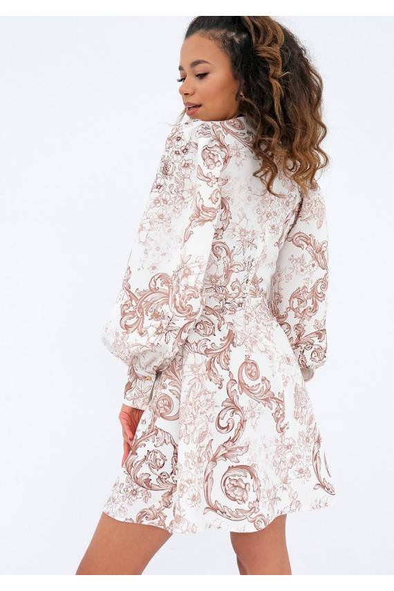 Beeži mustritega puhutud varrukatega kleit