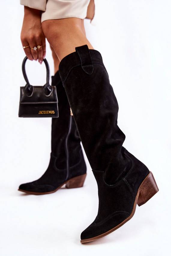   pika säärega saapad kõrge jämeda kontsaga  Shoes 3235 mustad