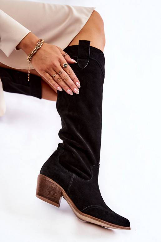   pika säärega saapad kõrge jämeda kontsaga  Shoes 3235 mustad