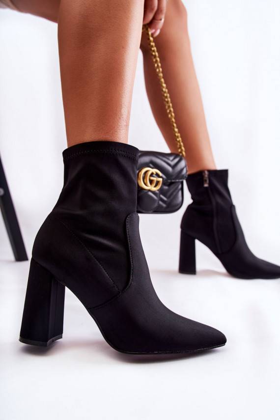   Naiste poolsaapad Riidest kõrge jämeda kontsaga mustad Amile