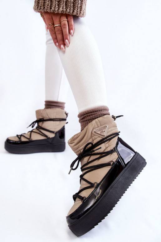   Moekad nööpidega lumesaapad nööritavad beeži värvi-mustad Carrios