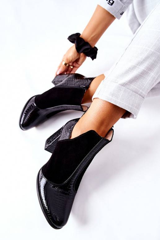 Naiste poolsaapad naturaalsest nahast kõrge jämeda kontsaga mustad I Wish