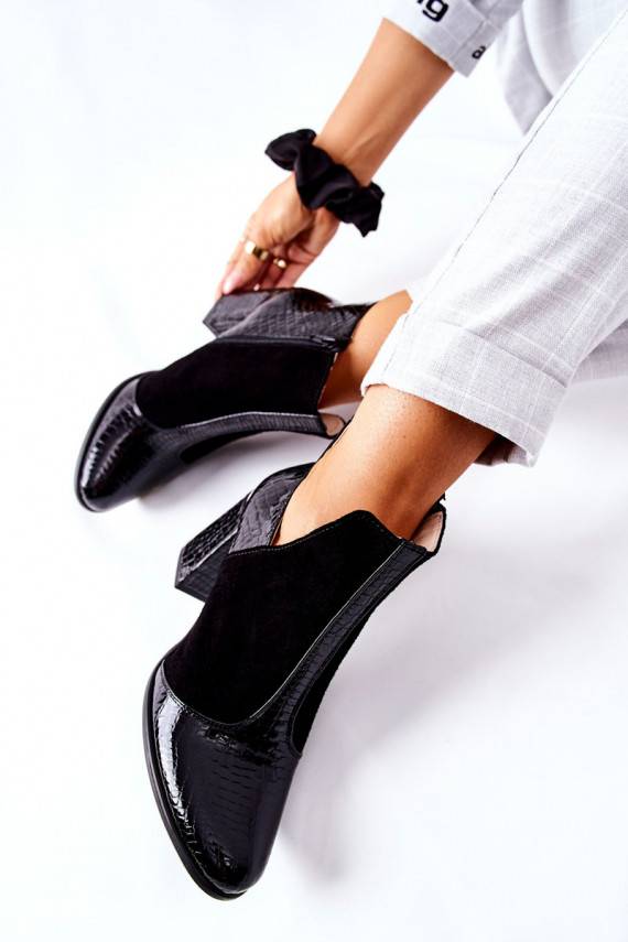 Naiste poolsaapad naturaalsest nahast kõrge jämeda kontsaga mustad I Wish