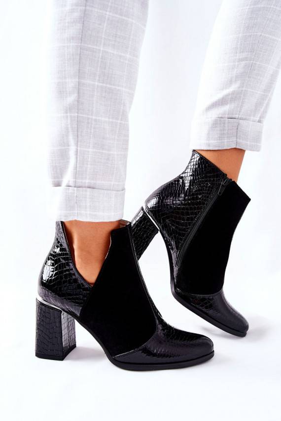 Naiste poolsaapad naturaalsest nahast kõrge jämeda kontsaga mustad I Wish