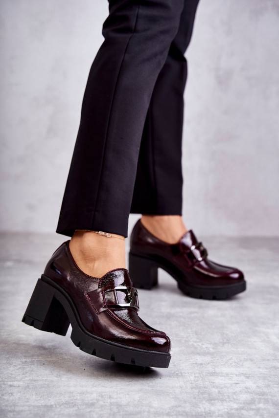 Elegantsed jalatsid kõrge jämeda kontsaga Ze Srebrną Ozdobą bordoo-värvi Harmell