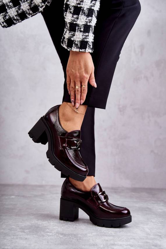 Elegantsed jalatsid kõrge jämeda kontsaga Ze Srebrną Ozdobą bordoo-värvi Harmell