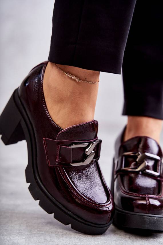 Elegantsed jalatsid kõrge jämeda kontsaga Ze Srebrną Ozdobą bordoo-värvi Harmell