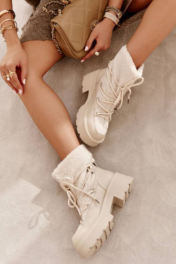   Naiste poolsaapad nööpidega lumesaapad soojad saapad beeži värvi Sanna