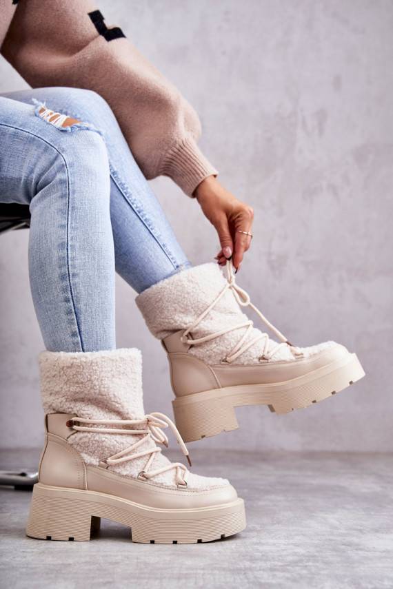   Naiste poolsaapad nööpidega lumesaapad soojad saapad beeži värvi Sanna