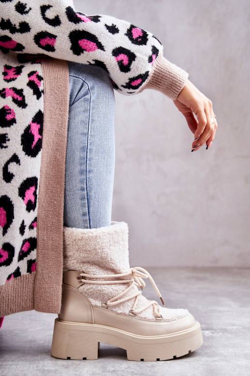   Naiste poolsaapad nööpidega lumesaapad soojad saapad beeži värvi Sanna